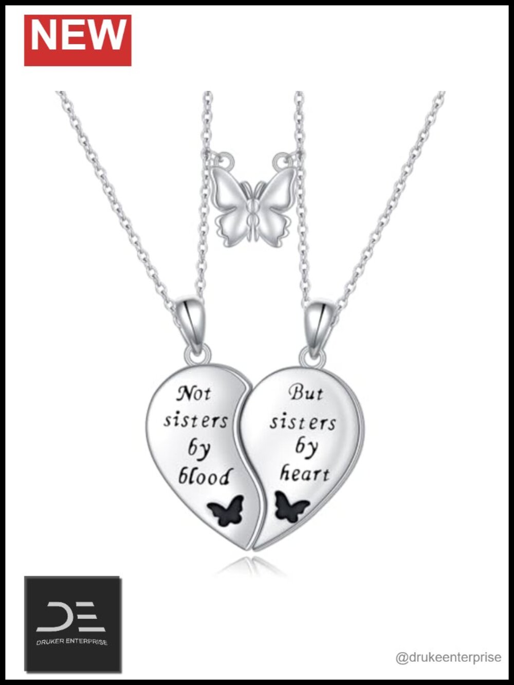 925 Sterling Silver Sister Heart Pendant Necklace Set of 2
